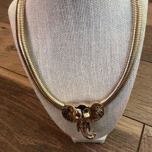 Gold Elephant Necklace with Matching Earrings